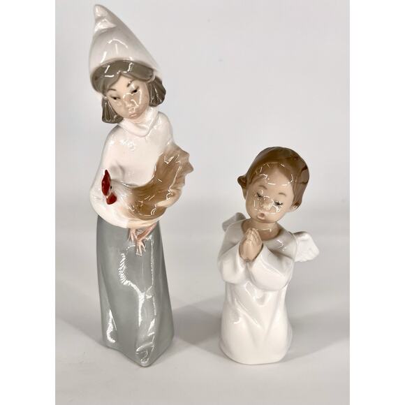 Lladro Figurines "Angel Praying" #4538 & “Girl Holding Rooster” #4677 No Box - Picture 1 of 14